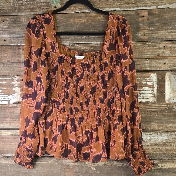 Nine West Orange and Brown Animal Print Blouse, Plus Size XXL - Picture 1 of 4